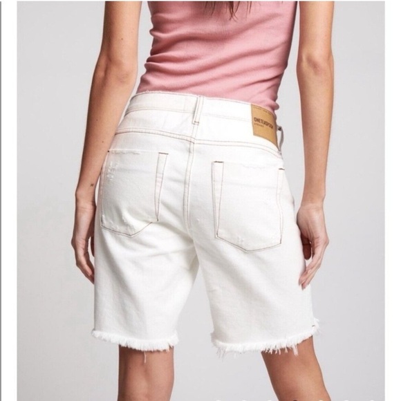 NWT One Teaspoon Stevies Mid Rise Bermuda Denim Shorts Destructed Rips Ivory 26 - Picture 15 of 16